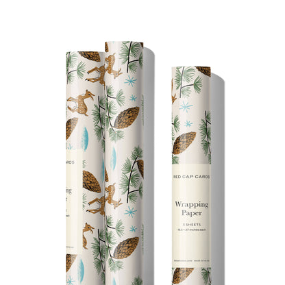 Deer and Pine Cones holiday wrapping paper