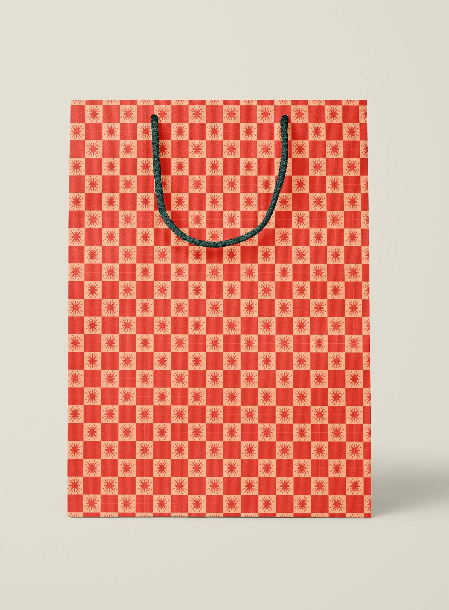 Red Star Checked Medium Paper Gift Bag