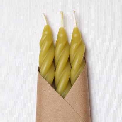 Chartreuse Beeswax Taper Candles - Set of 3