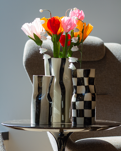 Ceramic Pinched Vase with Black Checkers