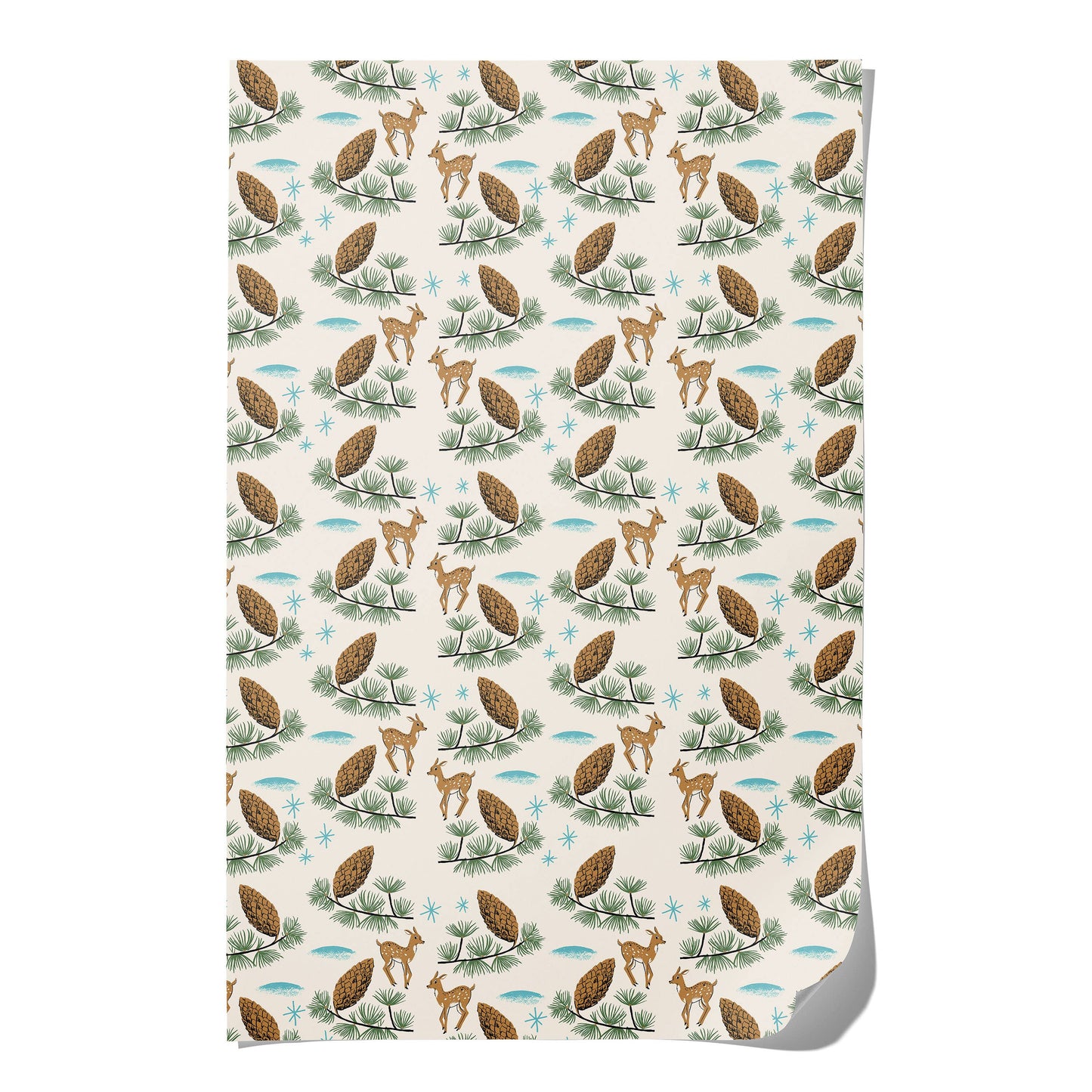 Deer and Pine Cones holiday wrapping paper