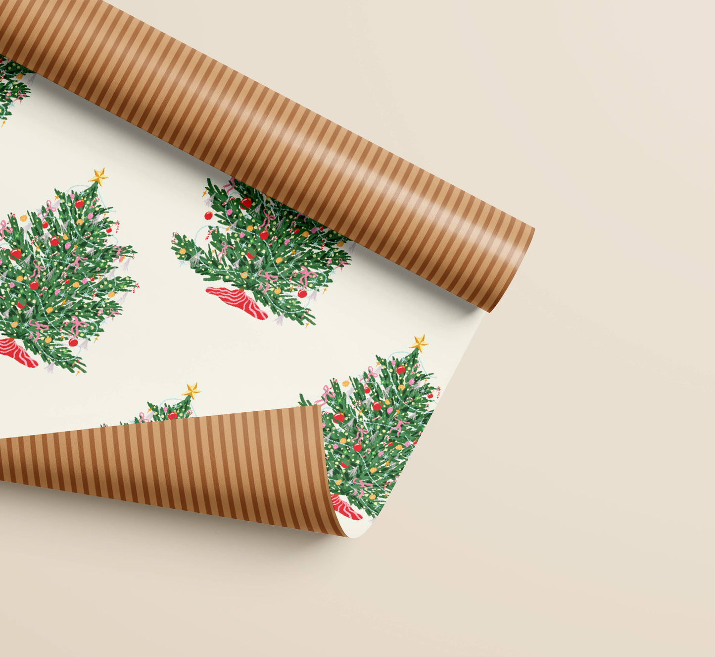 Christmas Tree Toffee Stripe Double Sided Wrap | 3 Sheets