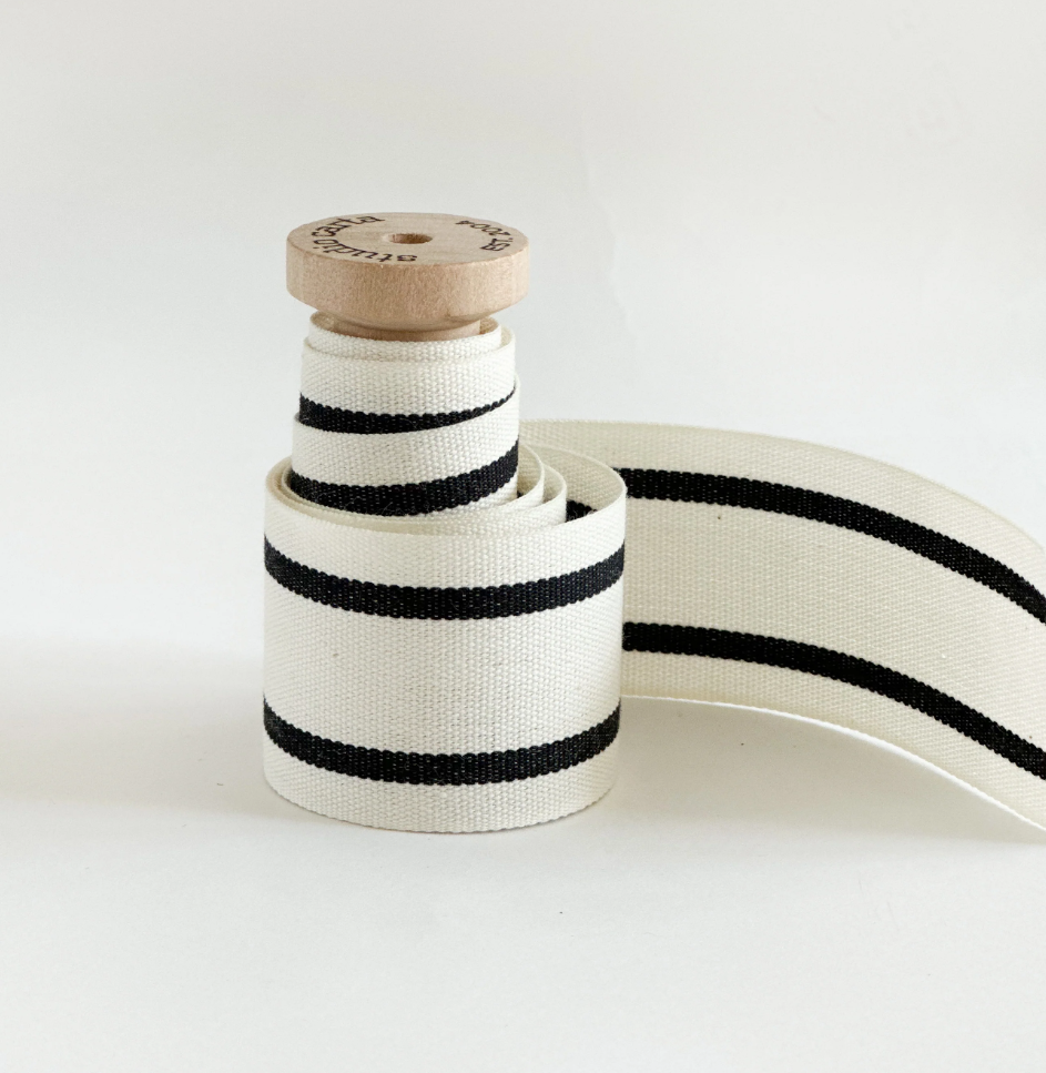 Striped Cotton Ribbon - Wood Spool - 1 yard