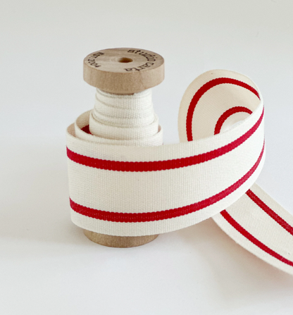 Striped Cotton Ribbon - Wood Spool - 1 yard