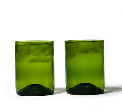 Upcycled Green Lowball Glasses - Set of 4