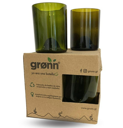 Upcycled Green Lowball Glasses - Set of 4