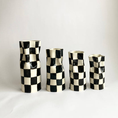 Ceramic Pinched Vase with Black Checkers